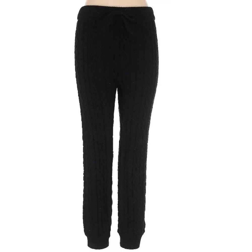 Reformation Italo 100% Organic Cotton Thick Cable Knit Jogger Black Large